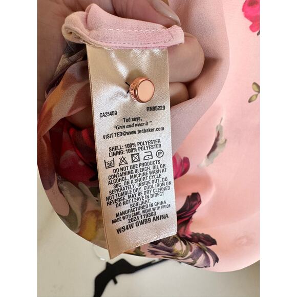 Ted Baker London Pink Floral Sheer Anina Blouse Size 0 (US Size 2) - Picture 5 of 8